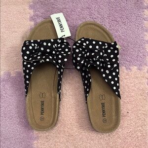 Black and White Polka Dot Slide Sandals with Cork Footbed
